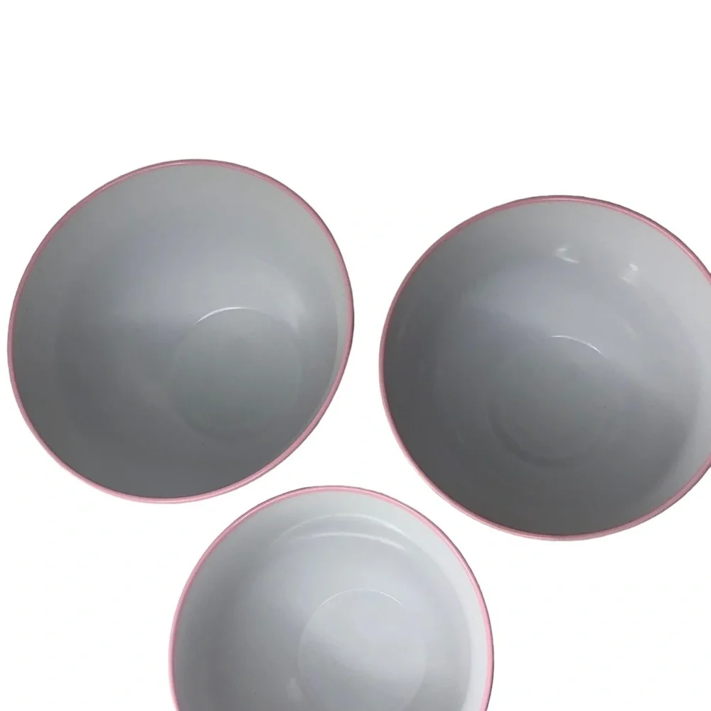 3 PC Vintage Pink Melamine Nesting Mixing Bowl Set Non Slip